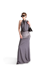 Sleeveless Backless Fur Pinstripe Dress