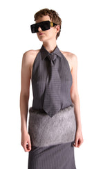 Sleeveless Backless Fur Pinstripe Dress