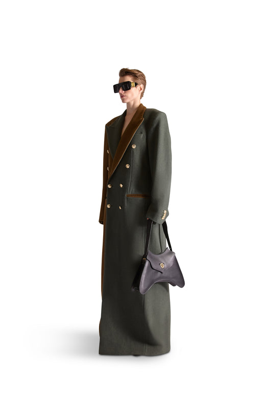 Peak Lapel Double Breasted Wool Overcoat