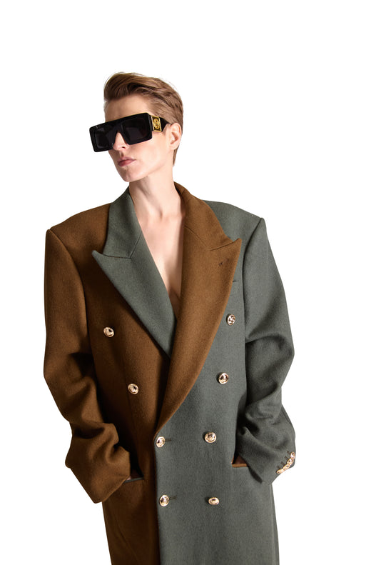 Peak Lapel Double Breasted Wool Overcoat