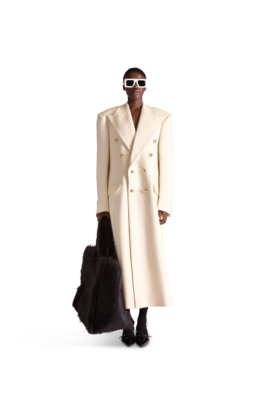 Peak Lapel Double Breasted Wool Overcoat