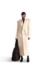 Peak Lapel Double Breasted Wool Overcoat