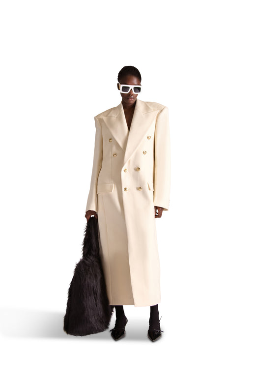 Peak Lapel Double Breasted Wool Overcoat