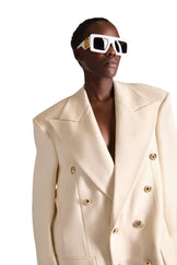 Peak Lapel Double Breasted Wool Overcoat