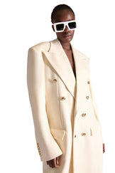 Peak Lapel Double Breasted Wool Overcoat