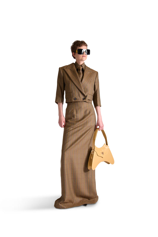 Tailored Wool Long Check Skirt