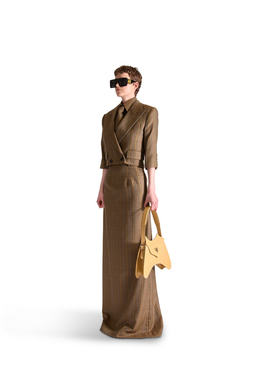 Tailored Wool Long Check Skirt
