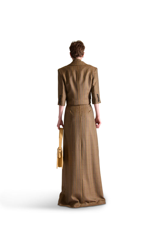 Tailored Wool Long Check Skirt