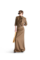 Tailored Wool Long Check Skirt