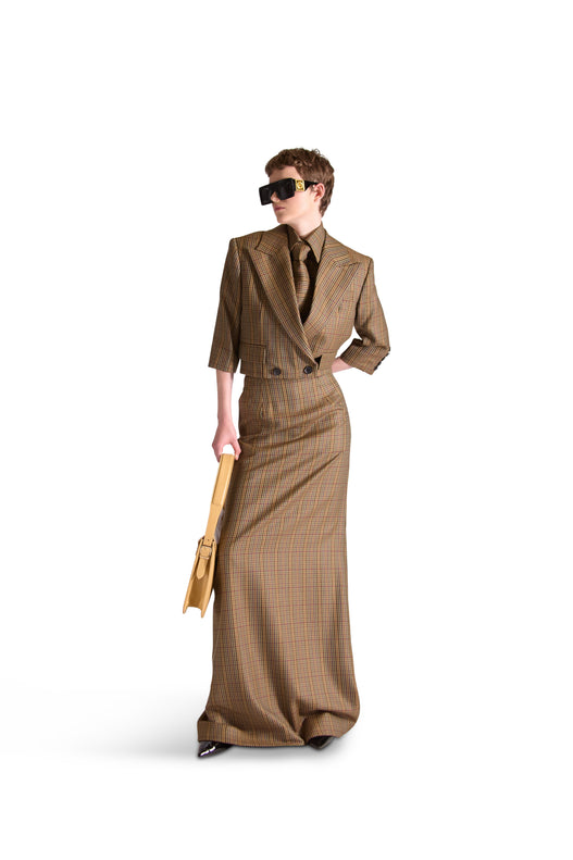 Tailored Wool Long Check Skirt