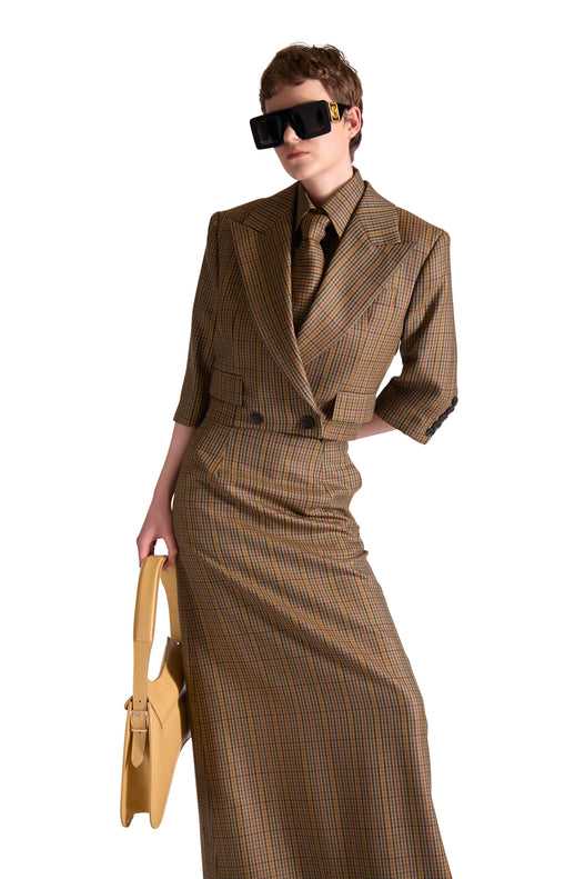 Tailored Wool Long Check Skirt