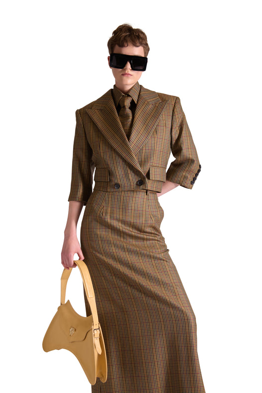 Tailored Wool Long Check Skirt