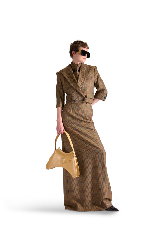 Tailored Wool Long Check Skirt