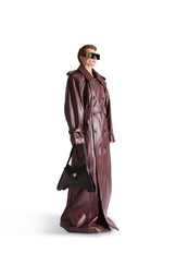 Double Breasted Belted Leather Long Coat