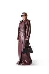 Double Breasted Belted Leather Long Coat