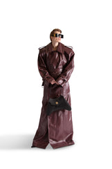 Double Breasted Belted Leather Long Coat