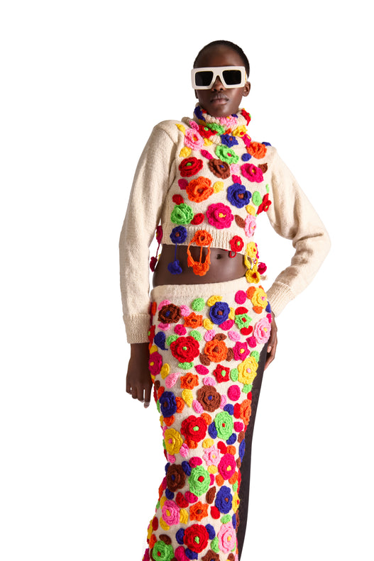 Hand Knit Turtle Neck Cropped Wool Jumper