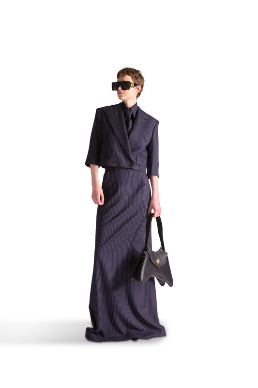 Tailored Wool Long Pinstripe Skirt