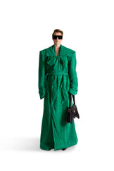 Double Breasted Belted Suede Long Coat