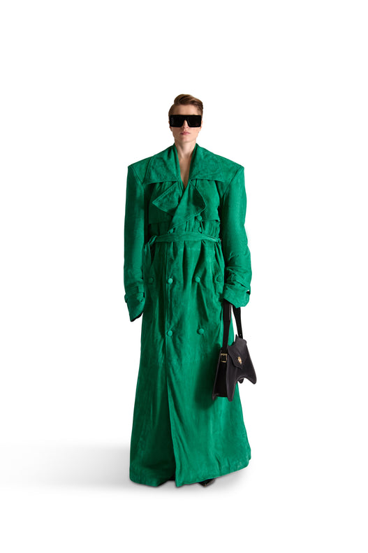 Double Breasted Belted Suede Long Coat