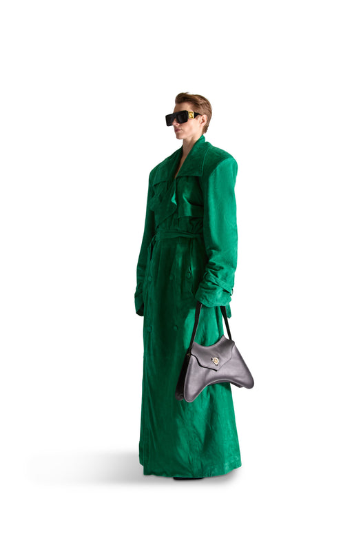 Double Breasted Belted Suede Long Coat