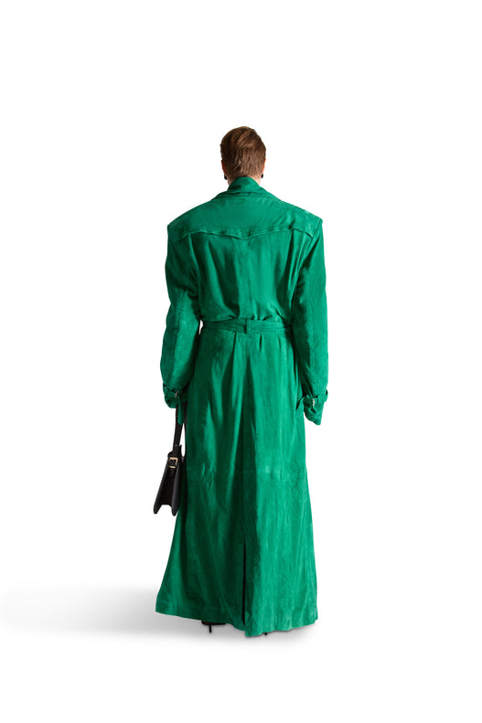 Double Breasted Belted Suede Long Coat