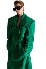 Double Breasted Belted Suede Long Coat