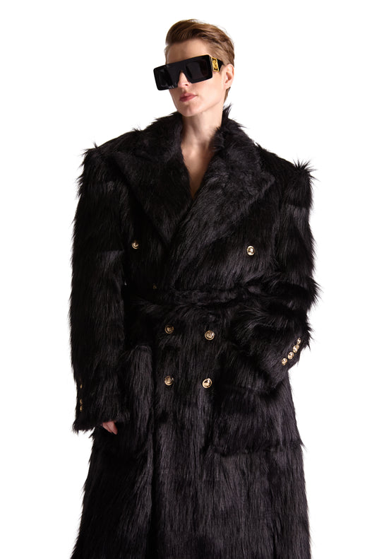 Peak Lapel Double Breasted Fur Coat