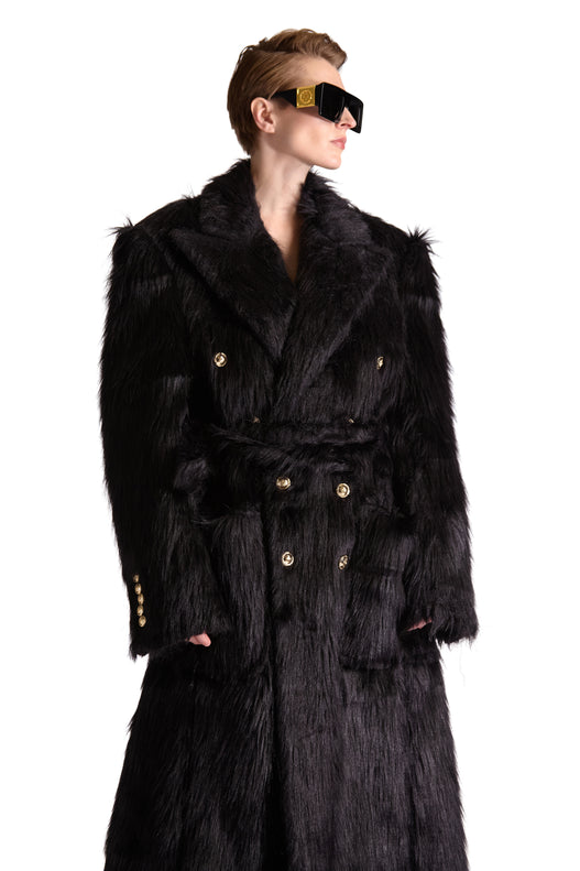 Peak Lapel Double Breasted Fur Coat