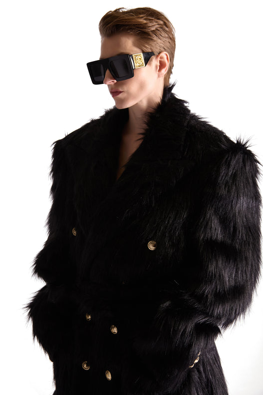 Peak Lapel Double Breasted Fur Coat