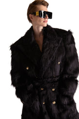 Peak Lapel Double Breasted Fur Coat