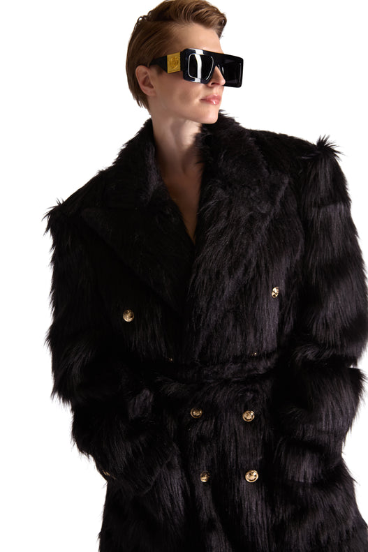 Peak Lapel Double Breasted Fur Coat