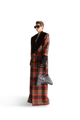 Shawl Lapel Single Breasted Check Wool long coat