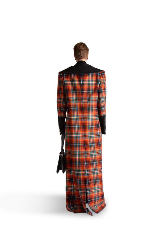 Shawl Lapel Single Breasted Check Wool long coat