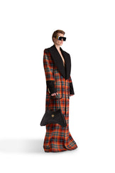 Shawl Lapel Single Breasted Check Wool long coat