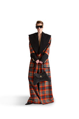 Shawl Lapel Single Breasted Check Wool long coat
