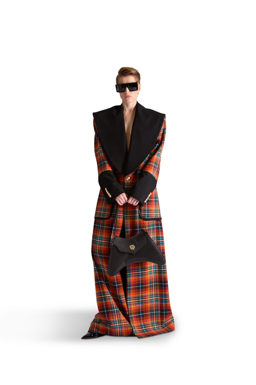 Shawl Lapel Single Breasted Check Wool long coat