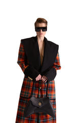 Shawl Lapel Single Breasted Check Wool long coat