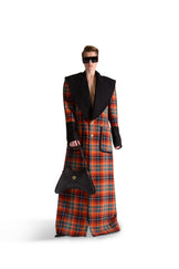 Shawl Lapel Single Breasted Check Wool long coat