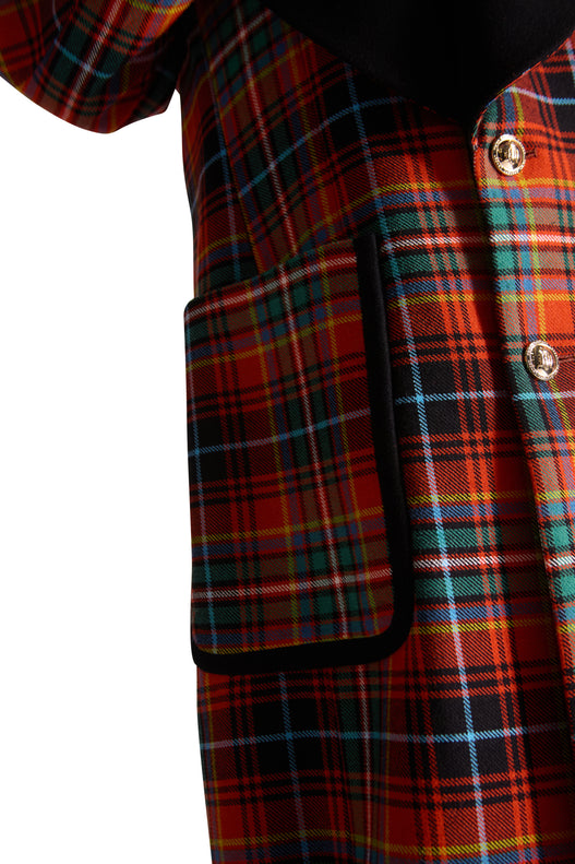 Shawl Lapel Single Breasted Check Wool long coat