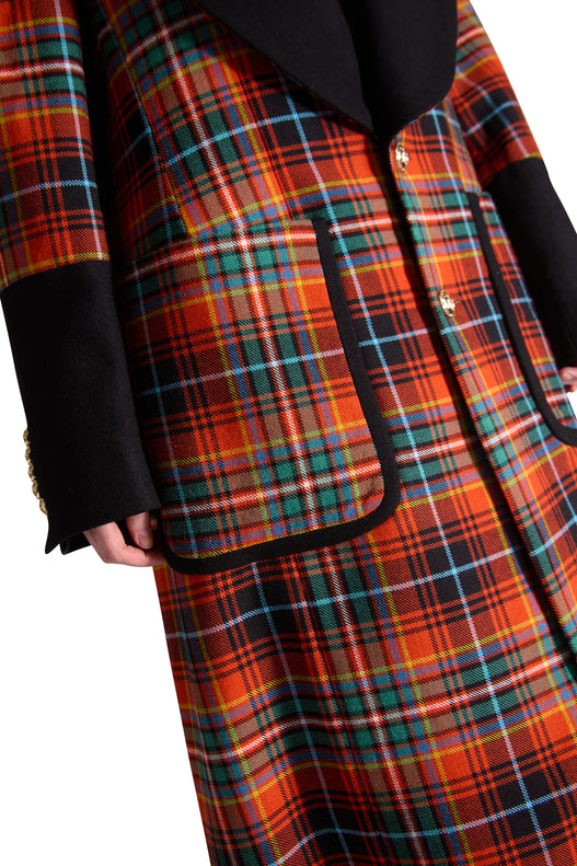 Shawl Lapel Single Breasted Check Wool long coat