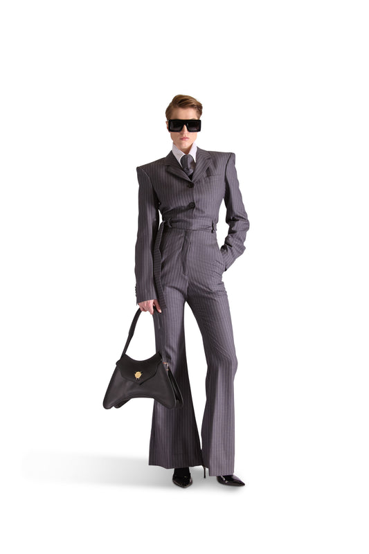 Tailored Notch Lapel Pinstripe Jumpsuit