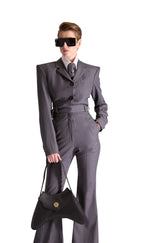 Tailored Notch Lapel Pinstripe Jumpsuit
