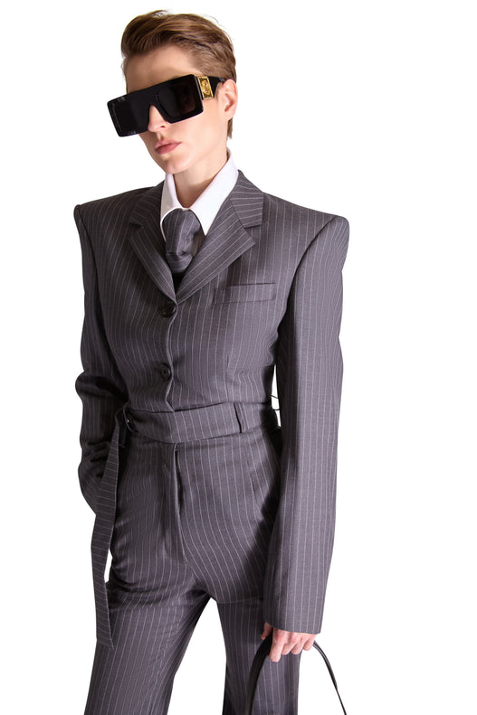 Tailored Notch Lapel Pinstripe Jumpsuit