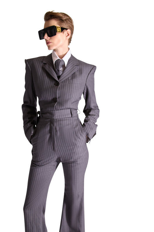 Tailored Notch Lapel Pinstripe Jumpsuit