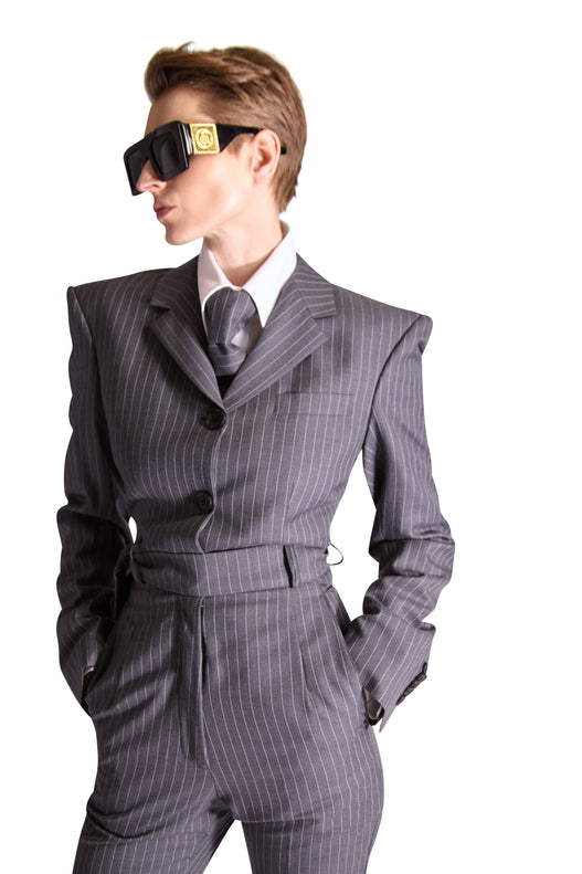 Tailored Notch Lapel Pinstripe Jumpsuit