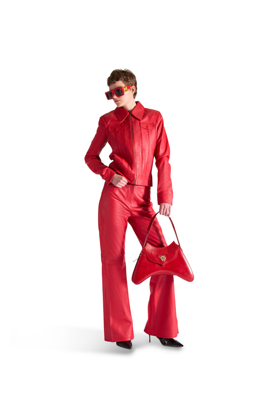 Tailored Leather Flared Trousers