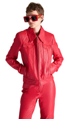 Tailored Shirt Collar Zip Up Leather Jacket