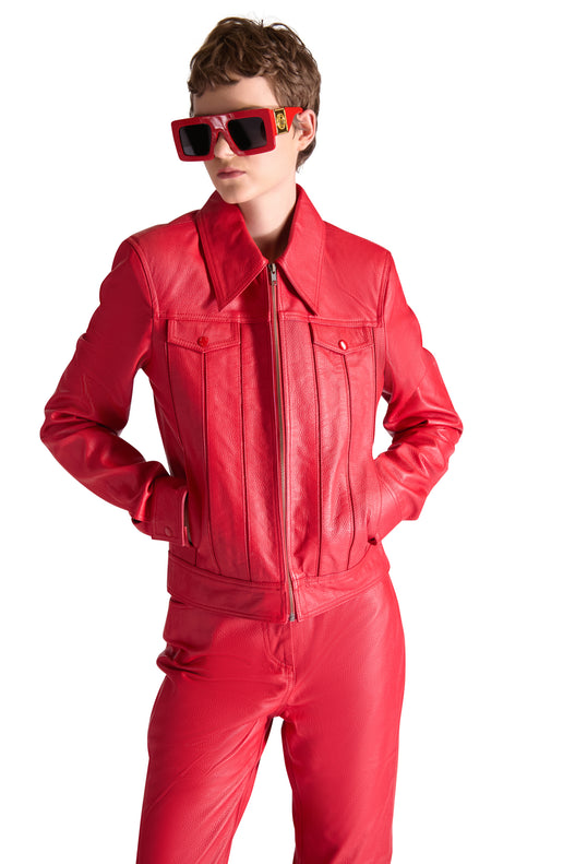 Tailored Shirt Collar Zip Up Leather Jacket