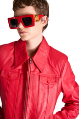Tailored Shirt Collar Zip Up Leather Jacket